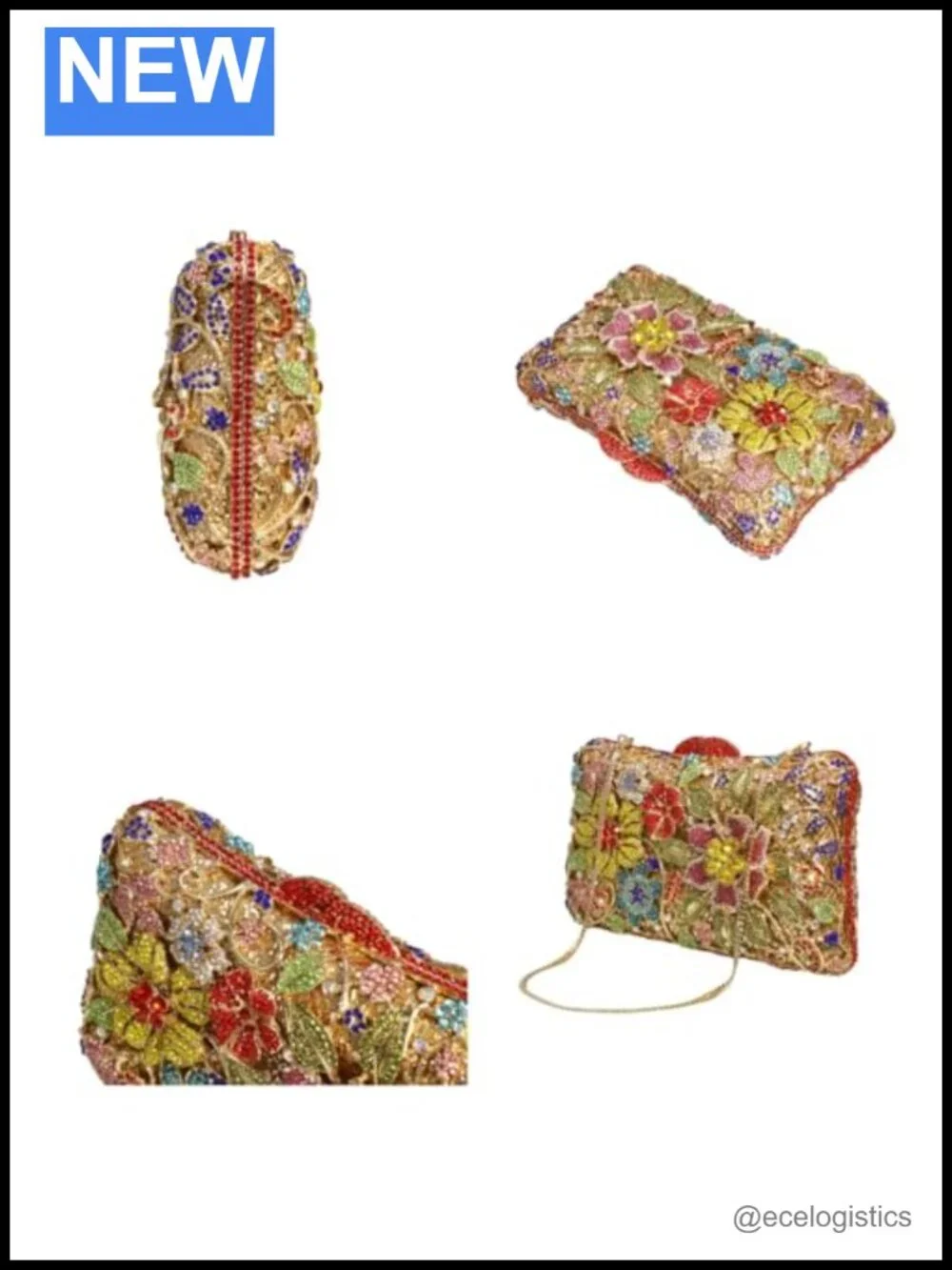 Women Rhinestone Floral Handbag Diamond Flower Purse Crossbody Clutch